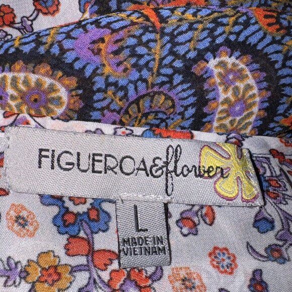 Figueroa & Flower‎ Top Blouse Large Prairie Blossom Sheer Boho Crochet - Picture 3 of 5